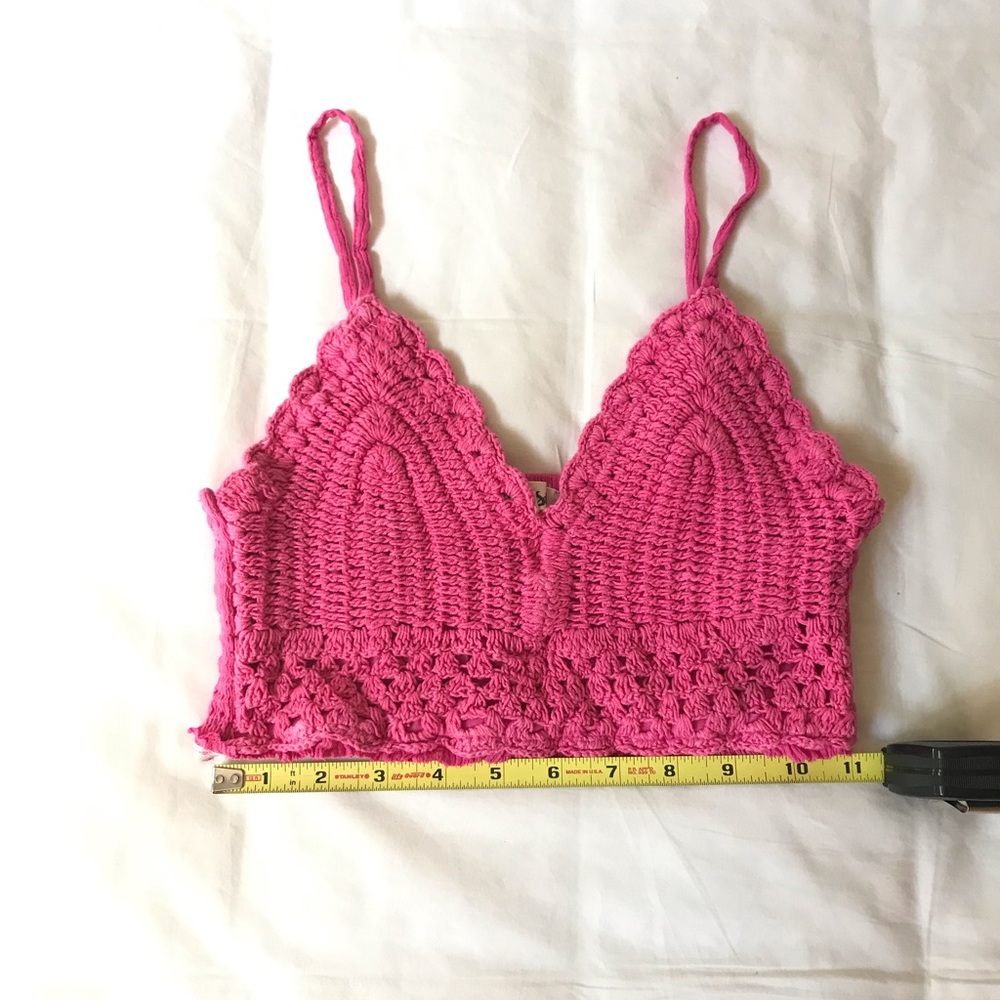 Hot Pink Crochet Bralette Crop Top - S